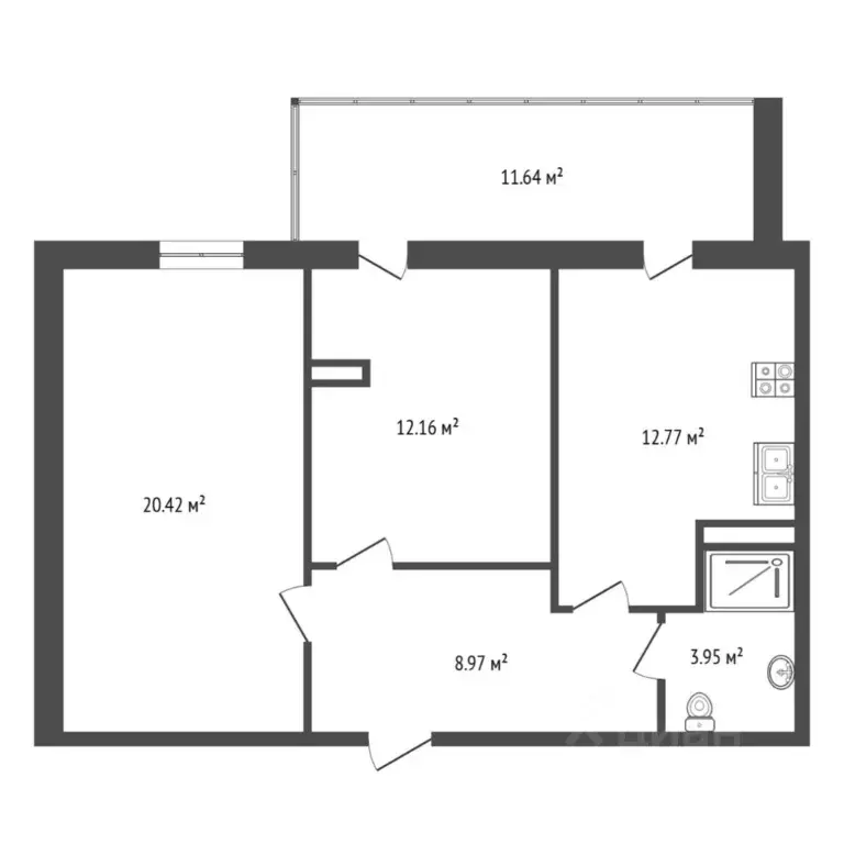 2-к кв. Тюменская область, Тюменский муниципальный округ, с. Кулаково ... - Фото 2