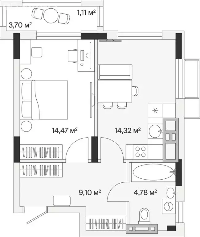 1-комнатная квартира: Малое Исаково, Первая улица, 1к4 (44.4 м) - Фото 1
