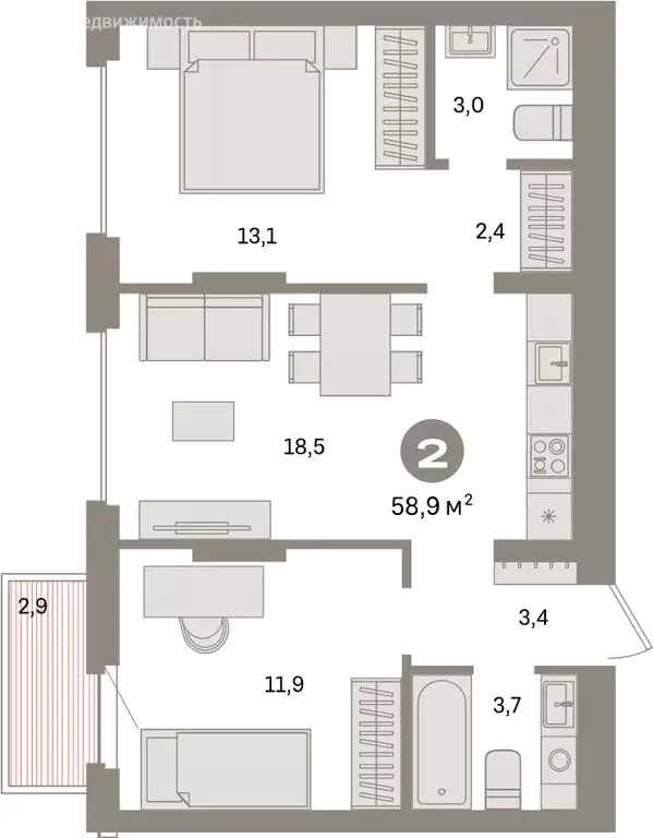 2-комнатная квартира: Екатеринбург, жилой район Сортировочный, ... - Фото 1