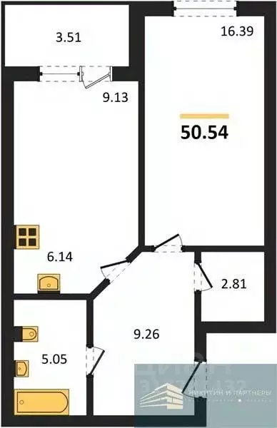 1-к кв. Воронежская область, Воронеж ул. Ломоносова, 116Б (50.5 м) - Фото 0