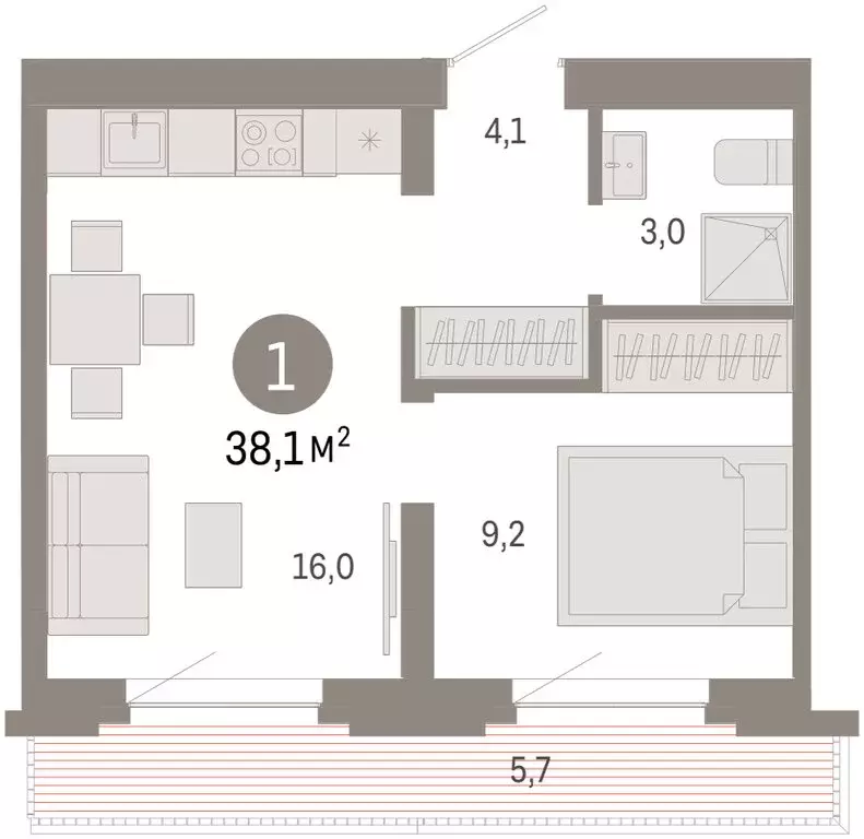 2-комнатная квартира: Тюмень, Причальная улица, 7 (37.9 м) - Фото 2