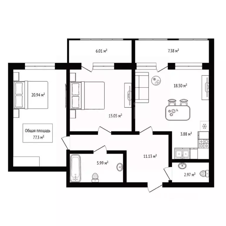 2-к кв. Новосибирская область, Новосибирск Сухарная ул., 105/1 (77.3 ... - Фото 1