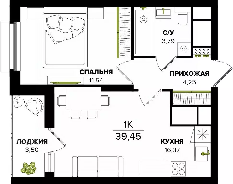 1-к кв. Тульская область, Тула  (39.45 м) - Фото 0