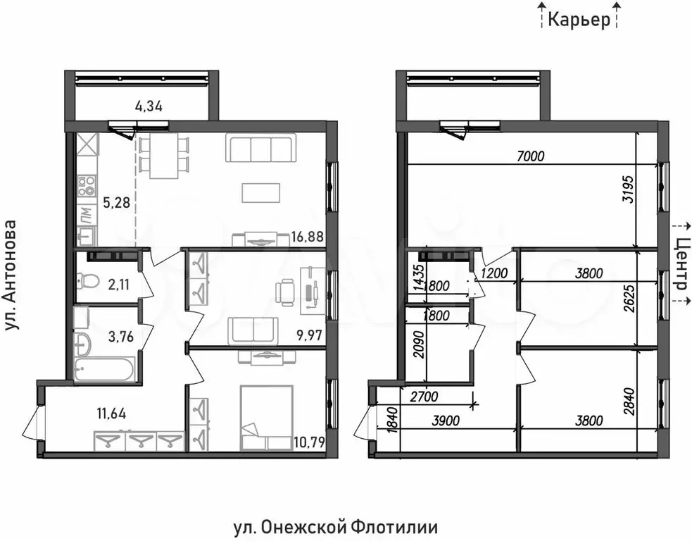 3-к. квартира, 64 м, 3/17 эт. - Фото 0