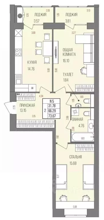 2-к кв. Марий Эл, Йошкар-Ола Западный мкр,  (73.67 м) - Фото 0