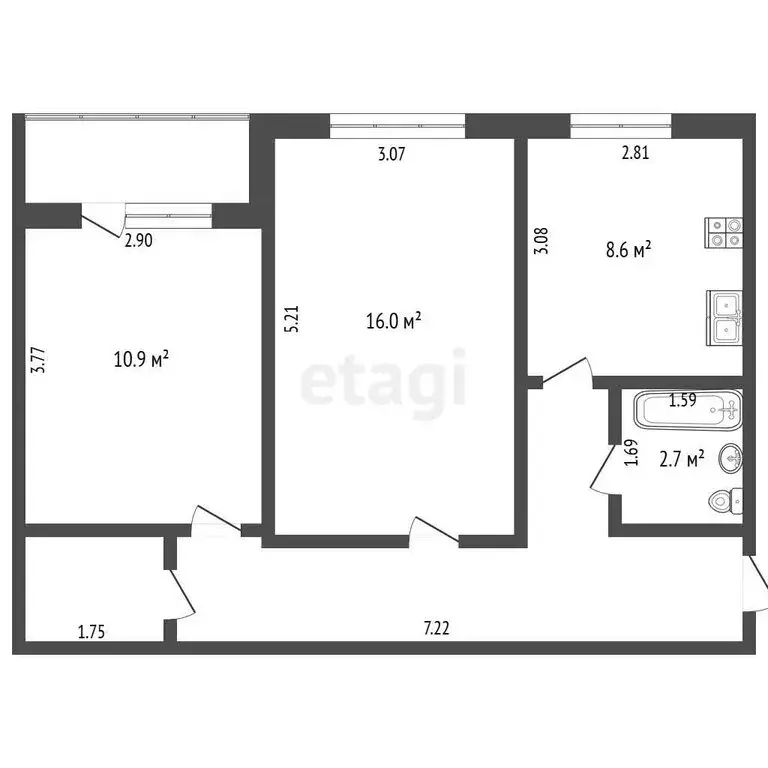 2-комнатная квартира: Петропавловск-Камчатский, улица Ларина, 48 (51.2 ... - Фото 1