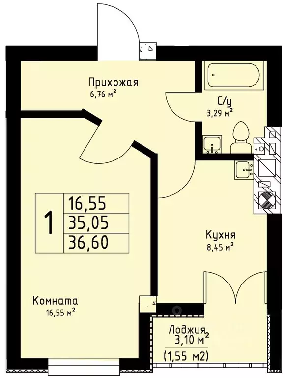 1-к кв. Калининградская область, Калининград ул. Аллея Смелых, 204к2 ... - Фото 0