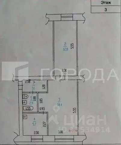 2-к кв. Алтайский край, Барнаул ул. Никитина, 28 (43.0 м) - Фото 1