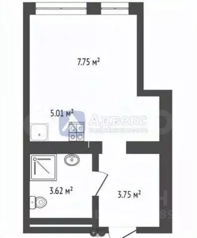 Студия Тюменская область, Тюмень ул. Газовиков, 38к2 (20.4 м) - Фото 1