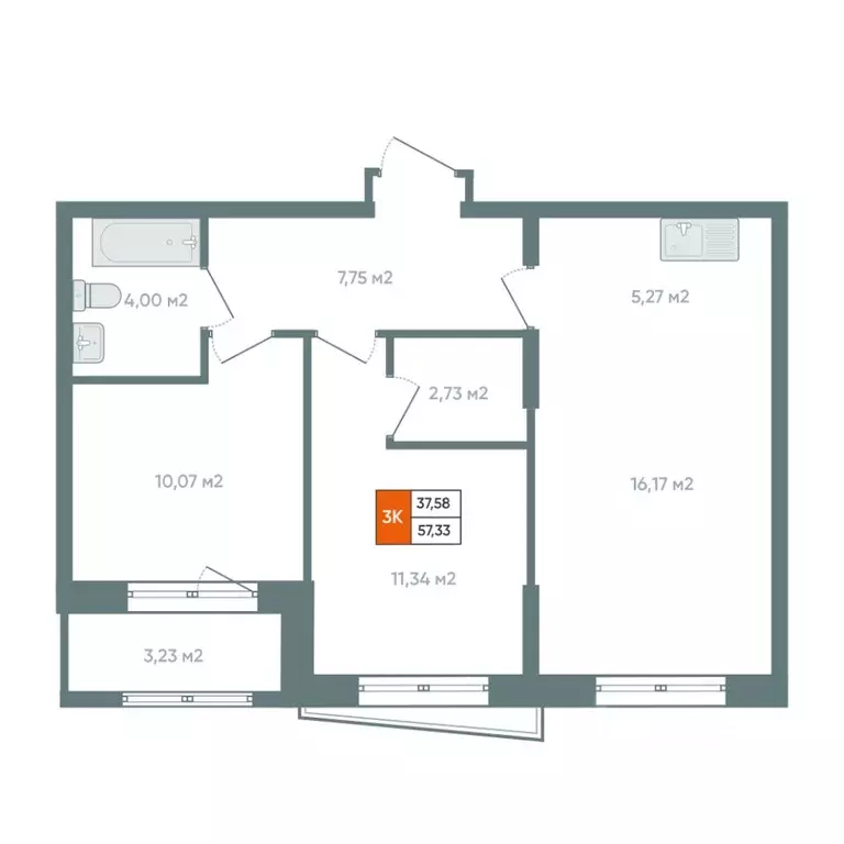 3-к кв. Иркутская область, Иркутск ул. Березовая Роща, 13Б (62.37 м) - Фото 0