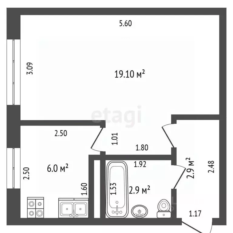1-к кв. Чувашия, Чебоксары ул. Юрия Гагарина, 30 (30.5 м) - Фото 1