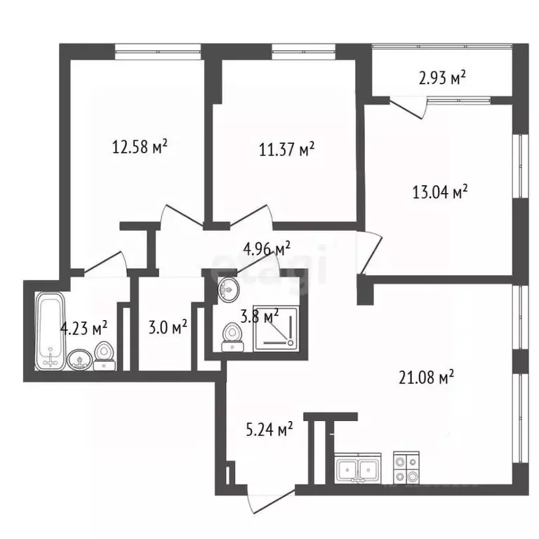 3-к кв. Свердловская область, Екатеринбург ул. Блюхера, 26 (84.29 м) - Фото 2