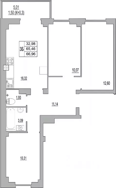 3-к кв. Псковская область, Псков ул. Юности, 32 (66.96 м) - Фото 0