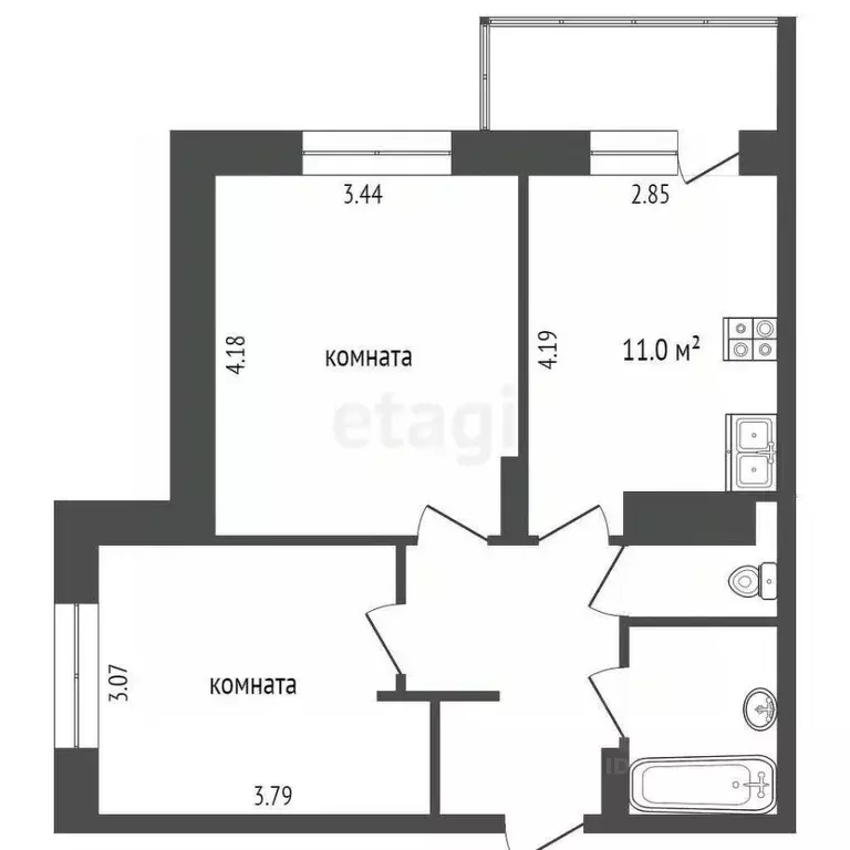 2-к кв. Ханты-Мансийский АО, Сургут ул. Семена Билецкого, 9 (50.0 м) - Фото 1