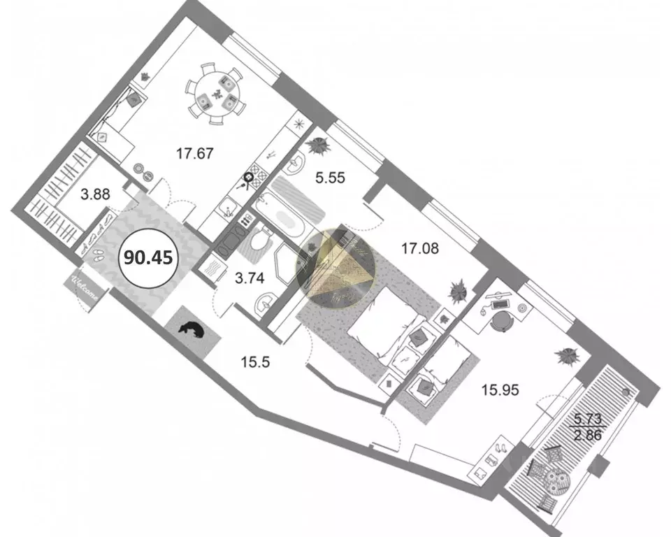2-к кв. Санкт-Петербург просп. Авиаконструкторов, 54 (90.45 м) - Фото 2