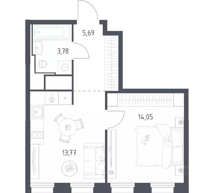 1-к кв. Москва Квартал на воде жилой комплекс, к5 (37.29 м) - Фото 1
