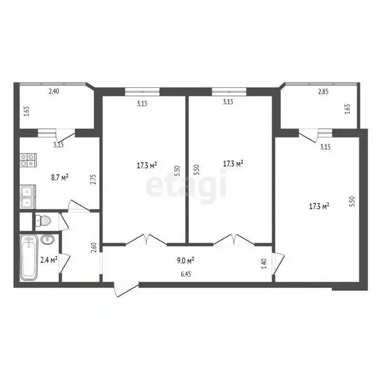 3-к кв. Крым, Симферополь ул. Комсомольская (90.0 м) - Фото 1