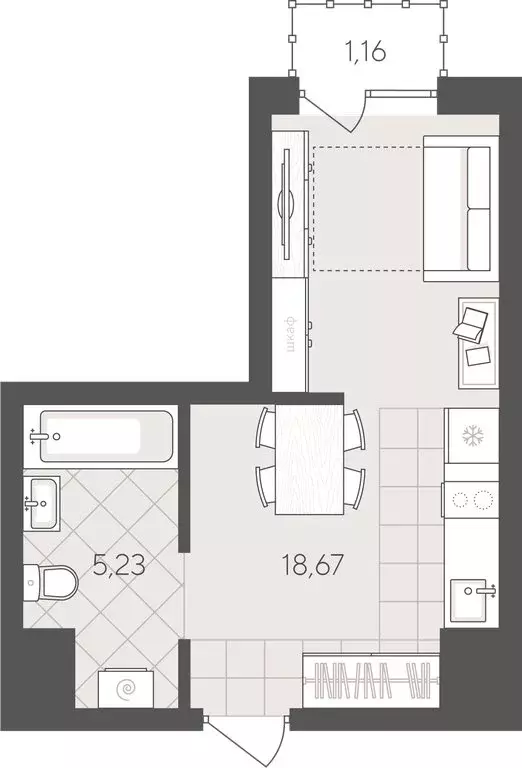Квартира-студия: Тюмень, улица Геннадия Райкова, 19 (27 м) - Фото 0