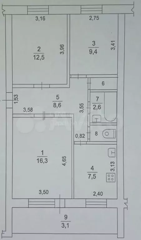 3-к. квартира, 62,3 м, 4/5 эт. - Фото 0