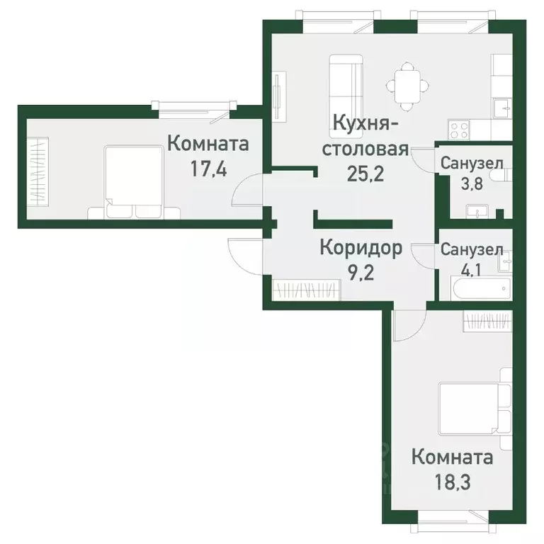 2-к кв. Челябинская область, Челябинский городской округ, пос. ... - Фото 0
