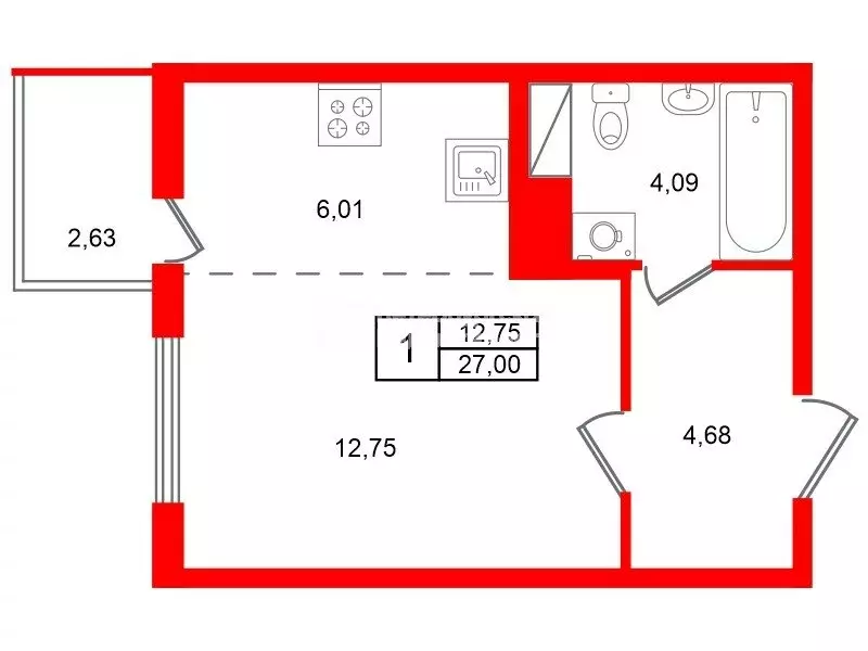 Квартира-студия: городской посёлок Янино-1, Ясная улица, 20к5 (27 м) - Фото 1