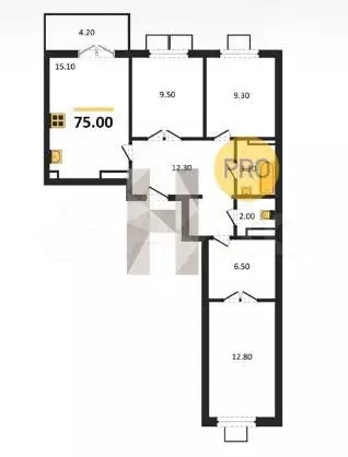 3-к. квартира, 75 м, 3/16 эт. - Фото 1