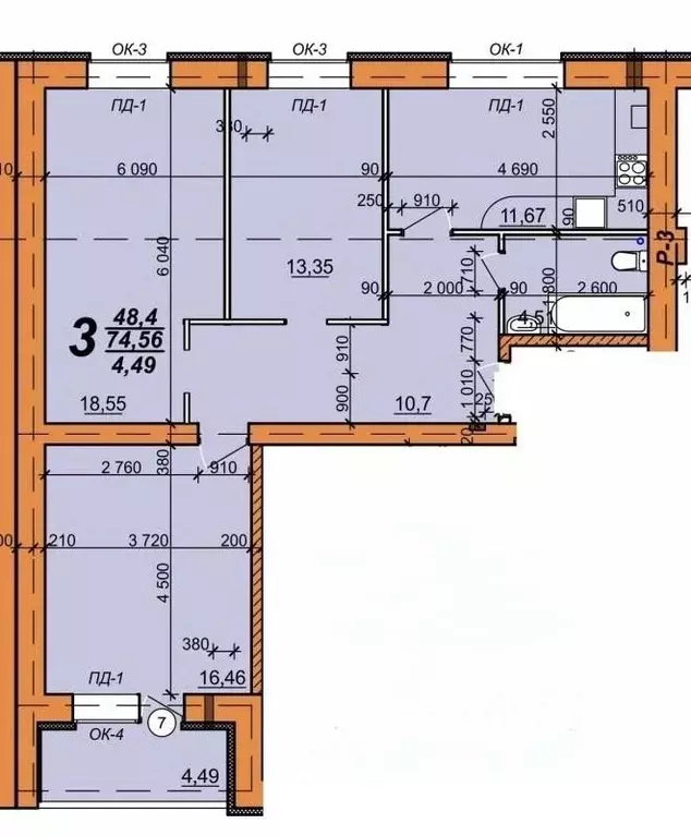 3-к кв. Рязанская область, Рыбное Березовая ул., 7 (75.6 м) - Фото 0