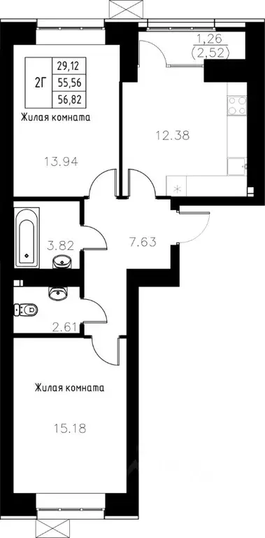 2-к кв. Татарстан, Казань ул. Михаила Миля (56.82 м) - Фото 0