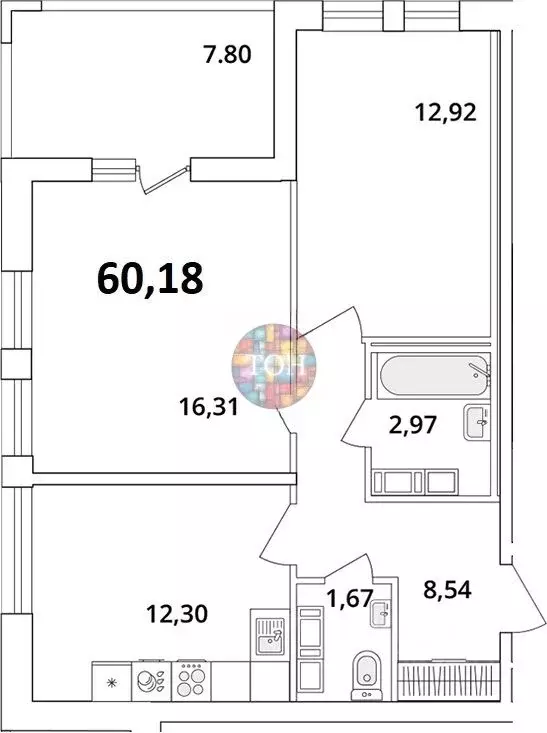 2-к кв. Санкт-Петербург Кубинская ул., 82к3с1 (60.18 м) - Фото 1