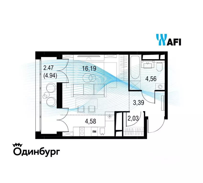 Студия Московская область, Одинцово Одинбург жилой комплекс, 4А (33.15 ... - Фото 1