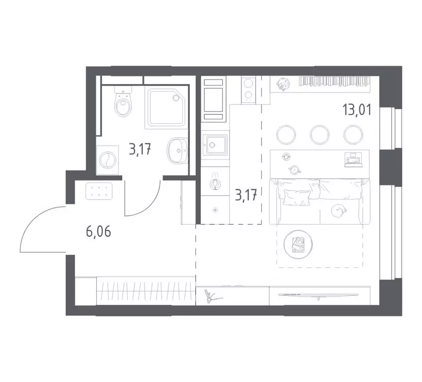 Квартира-студия: село Ям, улица Мезенцева, 24 (25.1 м) - Фото 1