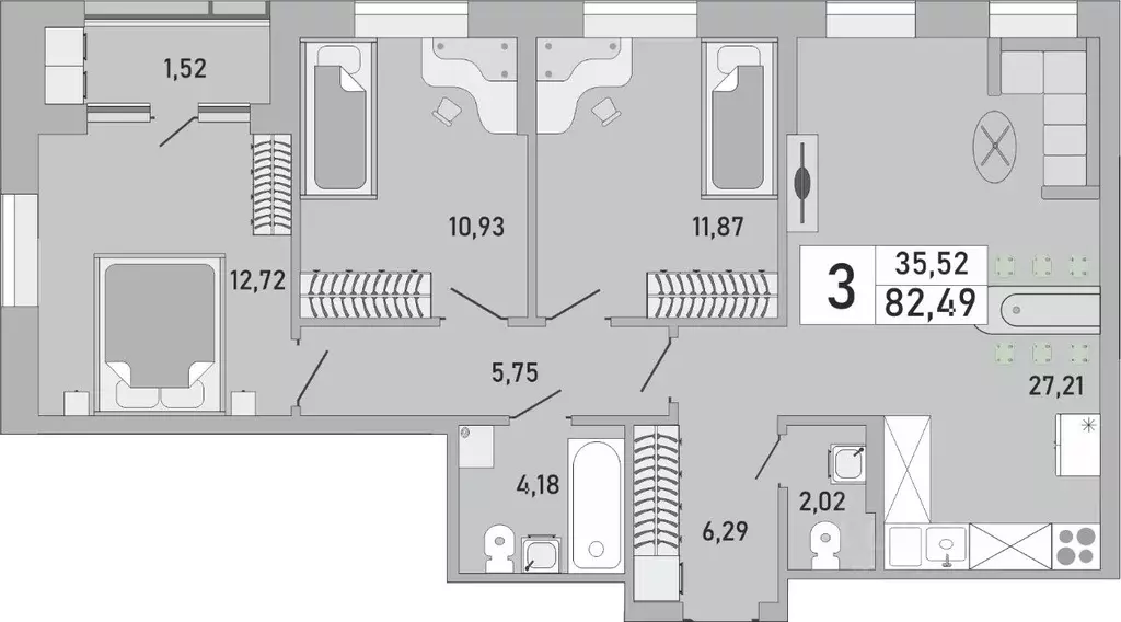 3-к кв. Башкортостан, Уфа Бакалинская ул., 9/1 (82.49 м) - Фото 1