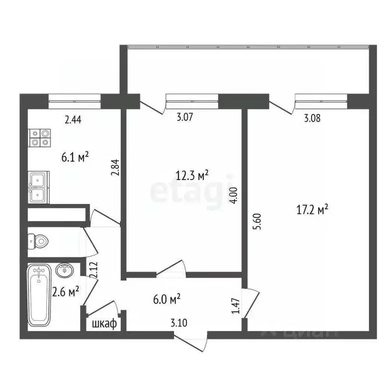 2-к кв. Нижегородская область, Выкса ул. Лизы Чайкиной, 15 (45.7 м) - Фото 1