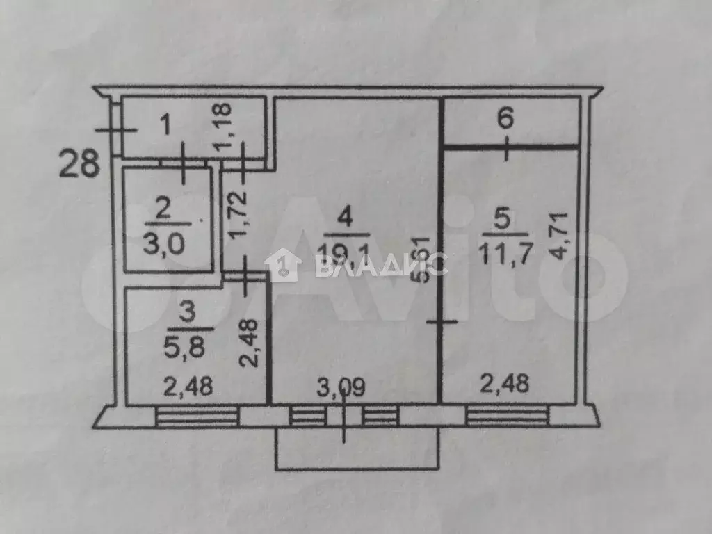 2-к. квартира, 44,7 м, 2/5 эт. - Фото 0