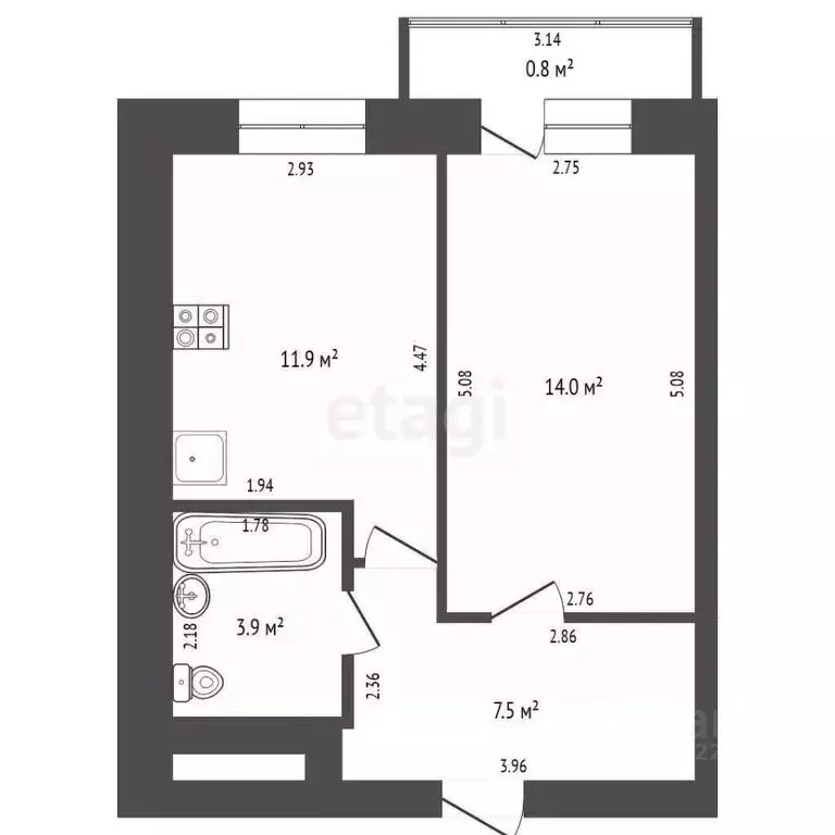 1-к кв. Башкортостан, Стерлитамак Набережная ул., 3/2 (37.3 м) - Фото 2