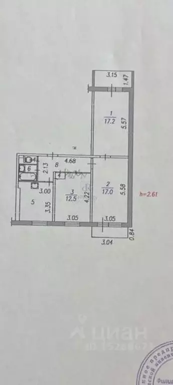 3-к кв. Кемеровская область, Новокузнецк ул. Косыгина, 61 (66.9 м) - Фото 1