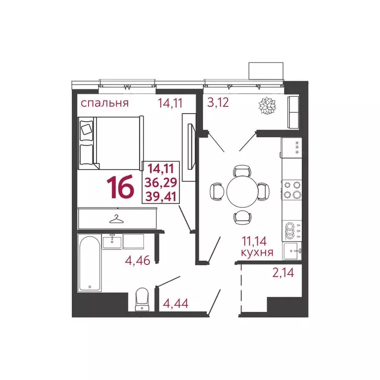 1-комнатная квартира: Пенза, ЖК Микрорайон Новобережье, 2 (39.41 м) - Фото 1