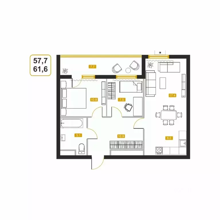 2-к кв. Приморский край, Владивостокский городской округ, пос. ... - Фото 1