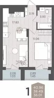 1-к. квартира, 38,5 м, 1/9 эт. - Фото 1