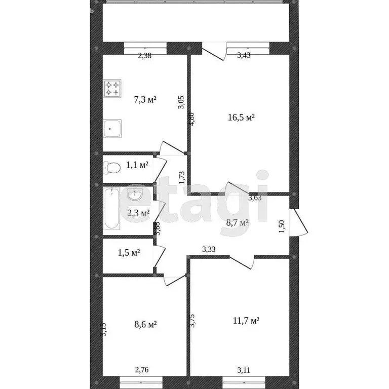 3-комнатная квартира: Ялуторовск, улица Дзержинского, 1 (57.8 м) - Фото 1