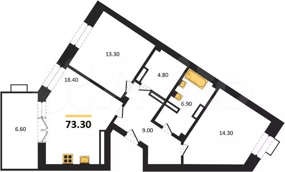2-к. квартира, 73,3 м, 1/8 эт. - Фото 1
