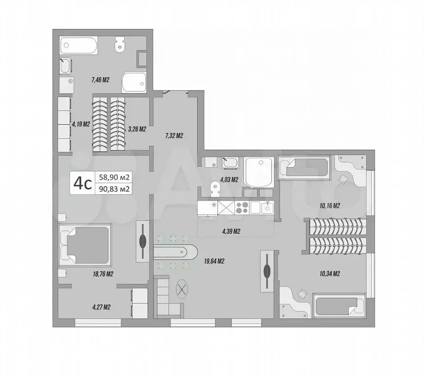 4-к. квартира, 95 м, 2/9 эт. - Фото 1