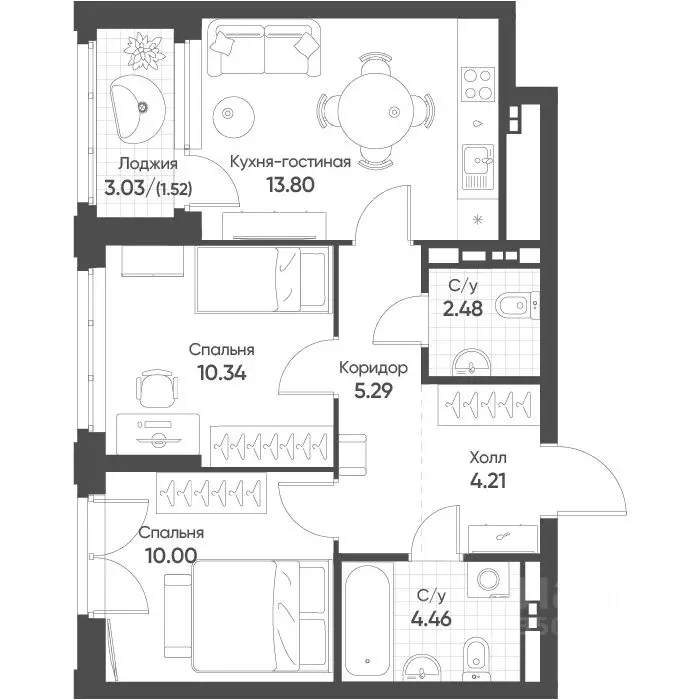 2-к кв. Свердловская область, Екатеринбург бул. Вдохновения, 4 (51.9 ... - Фото 1