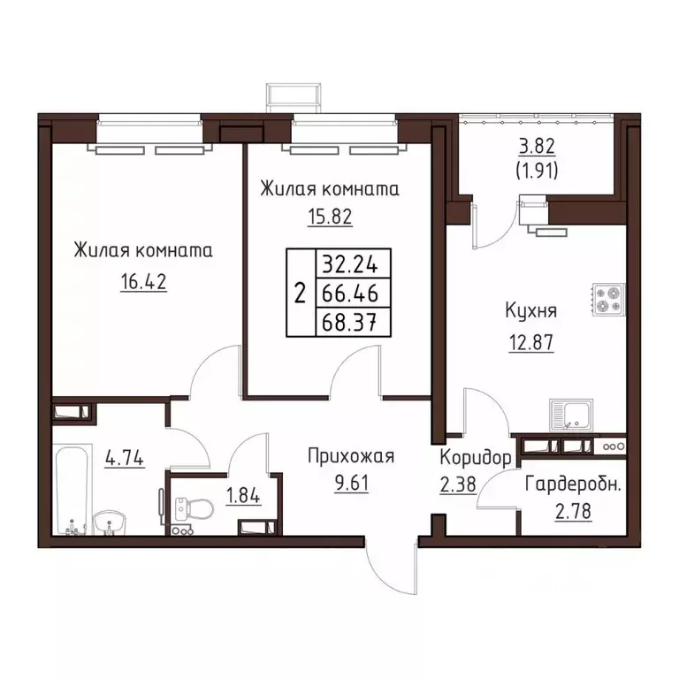 2-к кв. Орловская область, Орел ул. Левый Берег реки Оки, 21к1 (68.37 ... - Фото 0