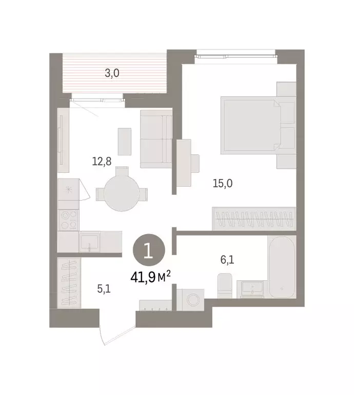 1-комнатная квартира: Пермь, микрорайон Крохалева (41.91 м) - Фото 2