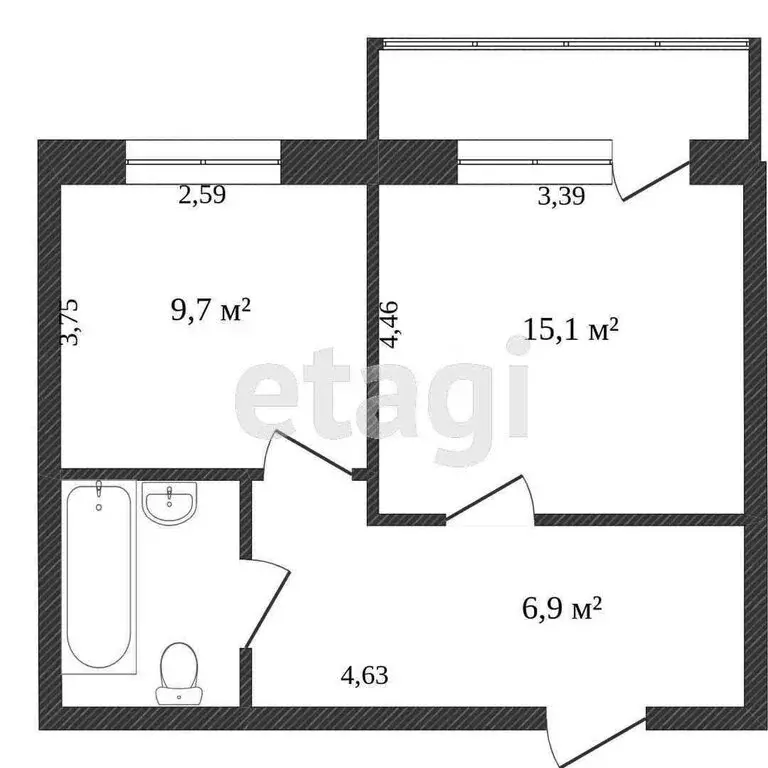 1-комнатная квартира: Черногорск, улица Калинина, 1 (33.9 м) - Фото 1