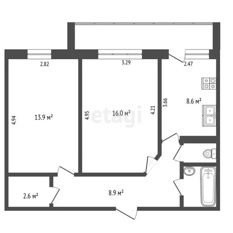 2-комнатная квартира: Набережные Челны, улица Раскольникова, 23 (53.9 ... - Фото 0