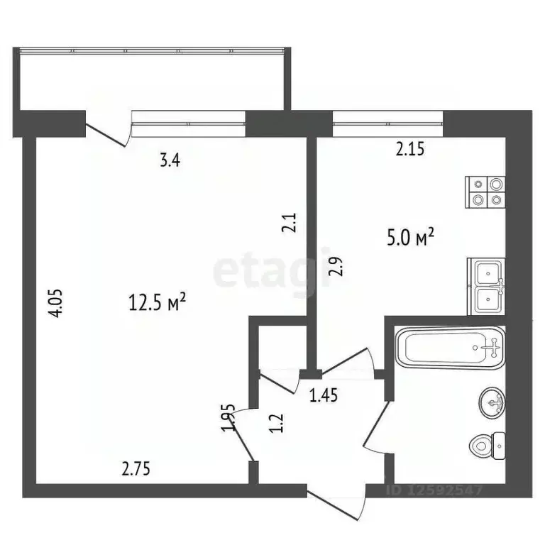 1-к кв. Крым, Симферополь ул. 60 лет Октября (21.7 м) - Фото 2