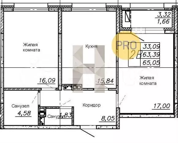 2-к. квартира, 65,1м, 6/25эт. - Фото 1