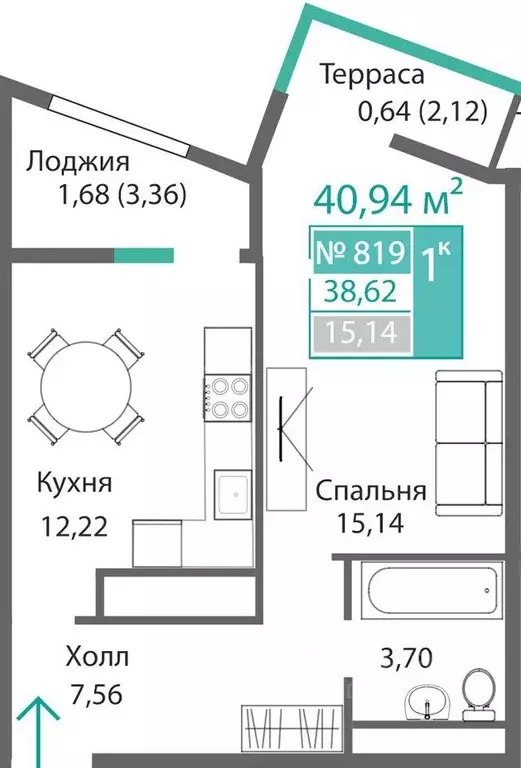 1-к кв. Крым, Симферополь Крымская роза мкр,  (40.94 м) - Фото 0